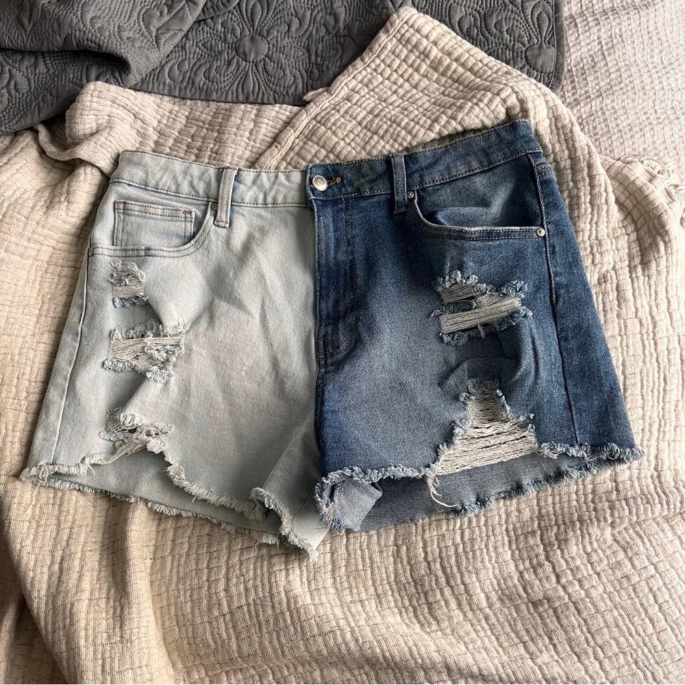 No Boundaries Split Color Jean Shorts